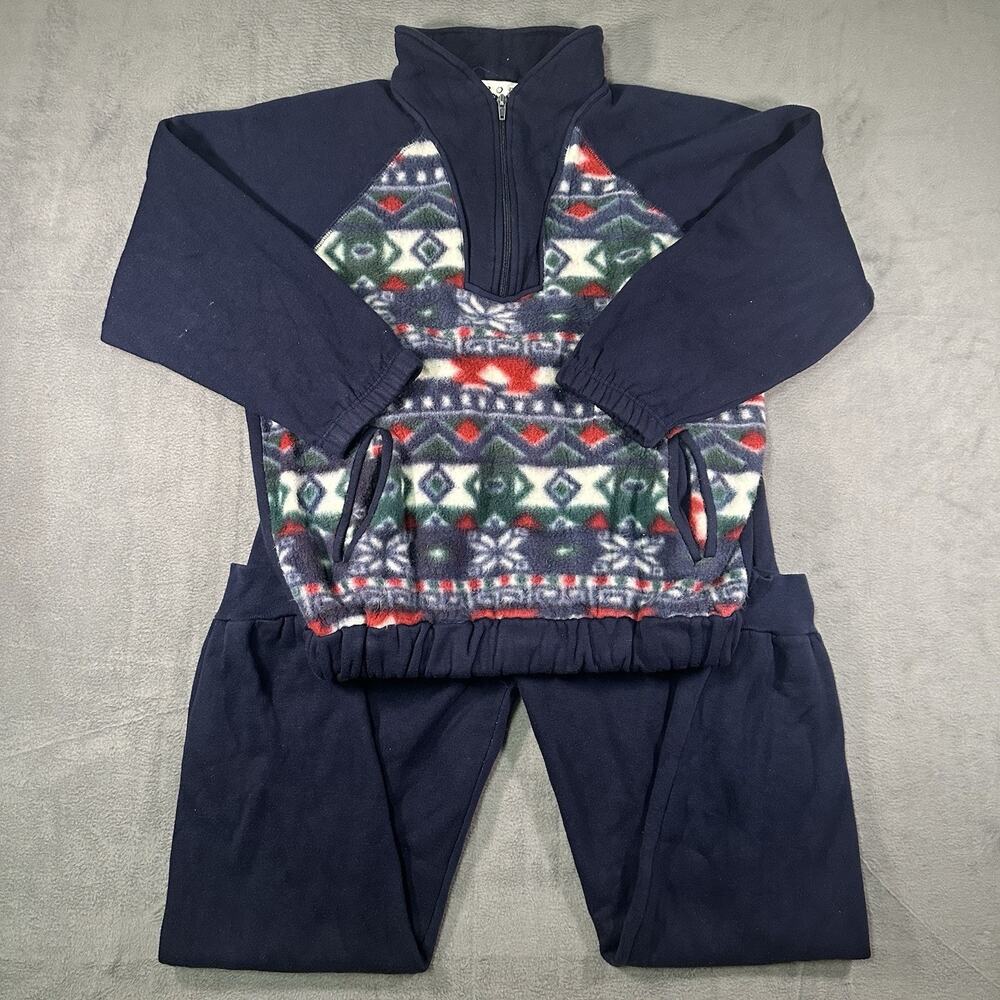 Sport Carolina Colours Fleece Set Navy Tribal Women M Vintage 90s Sweatsuit